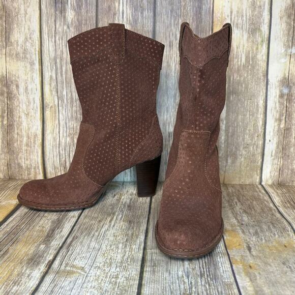Born Genevieve Brown Polka Dot Suede Leather Western Cowgirl Boots Sz 9M - Picture 1 of 9